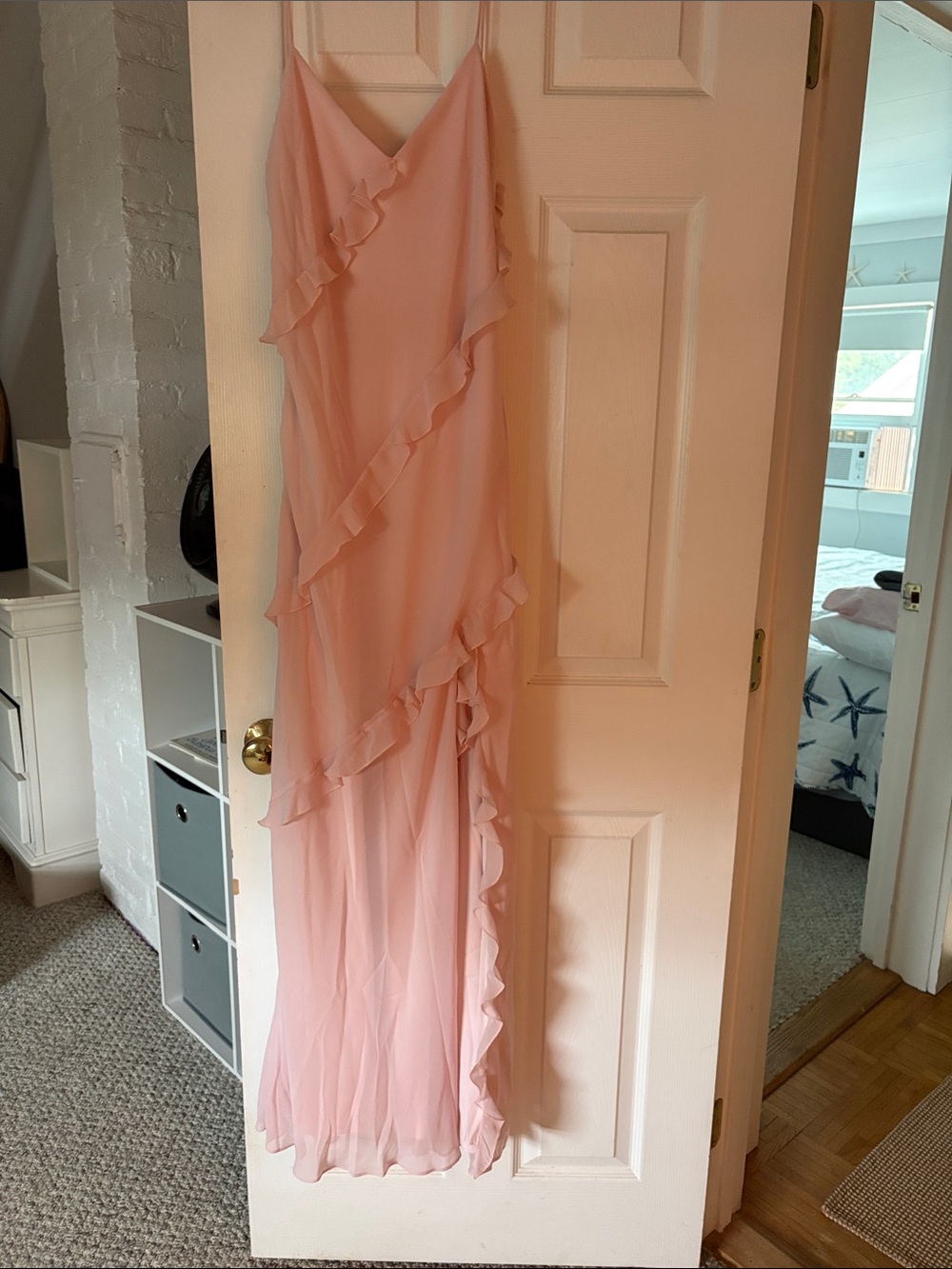 Pink Ruffle Cascade Slip Dress